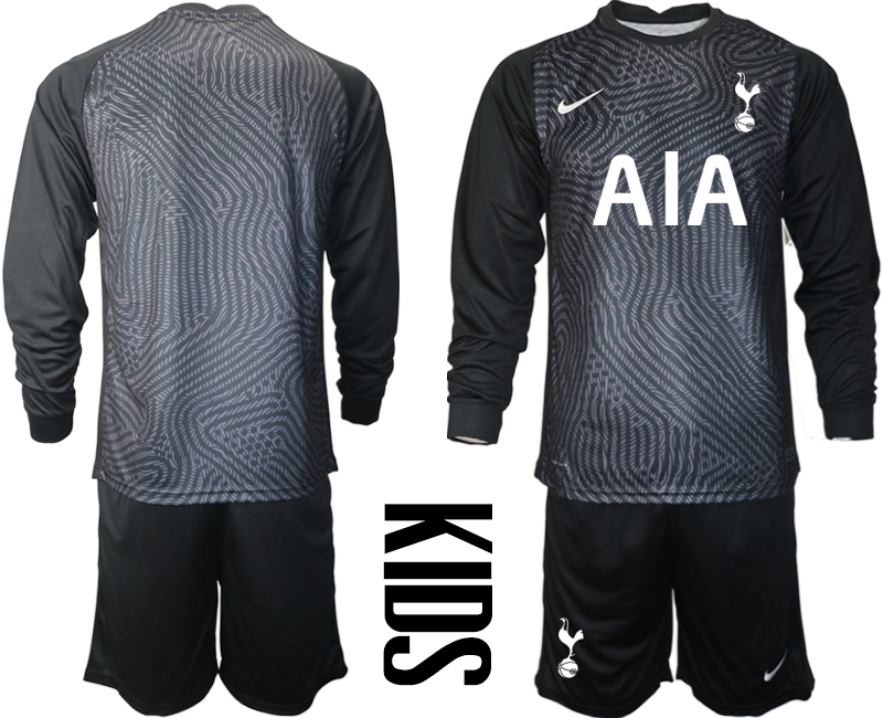 Cheap 2021 Tottenham Hotspur black youth long sleeve goalkeeper soccer jerseys